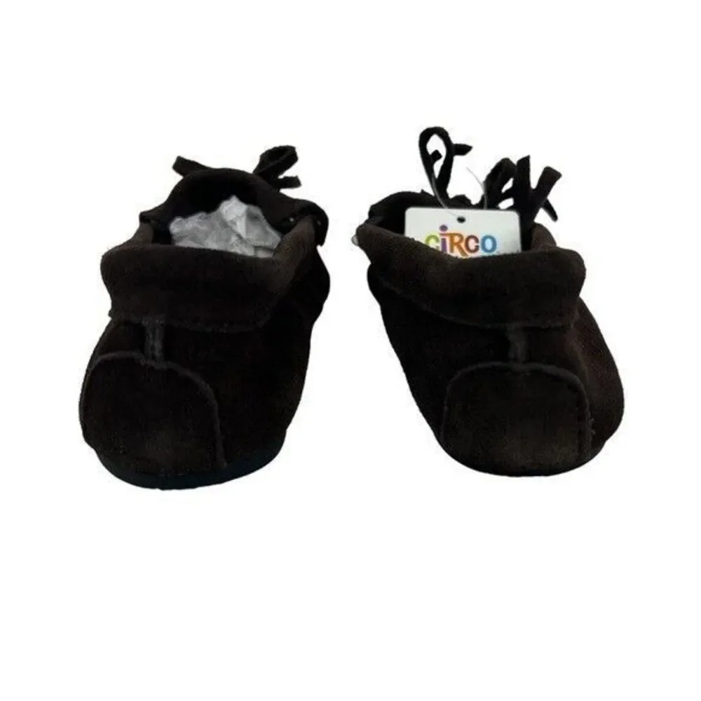 Circo Girls Boho Brown Suede Fringed Rhinestone Moccasins Shoes Size 13 NWT